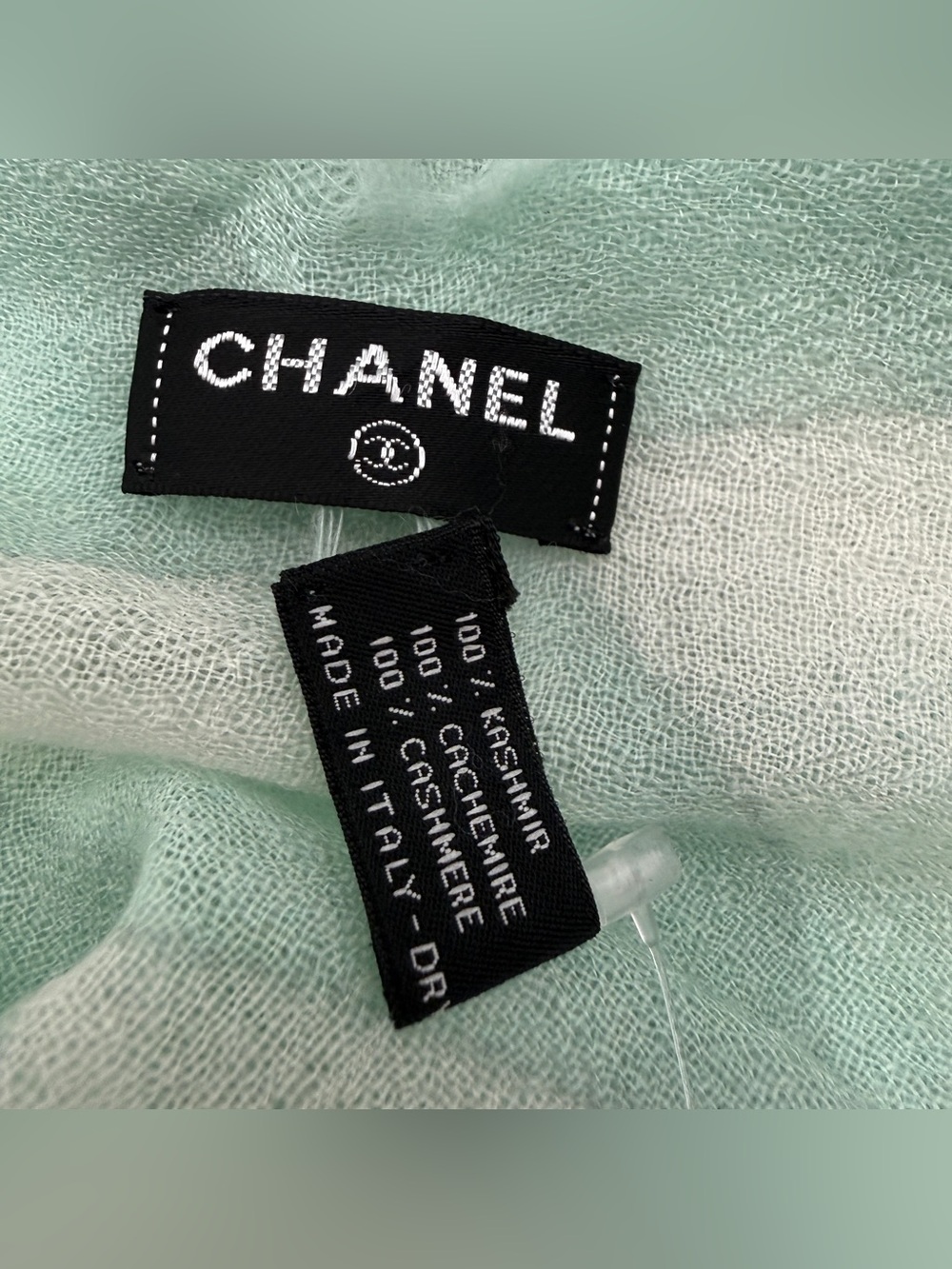 NWT CHANEL Oversized CC Logo Plaid Cashmere Silk Shawl Scarf Mint Green Italy - Picture 14 of 16